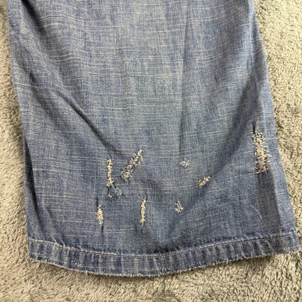 Magnolia Pearl Distressed Patchwork Denim Wide Leg Pants Light Wash Blue OS - Picture 13 of 16